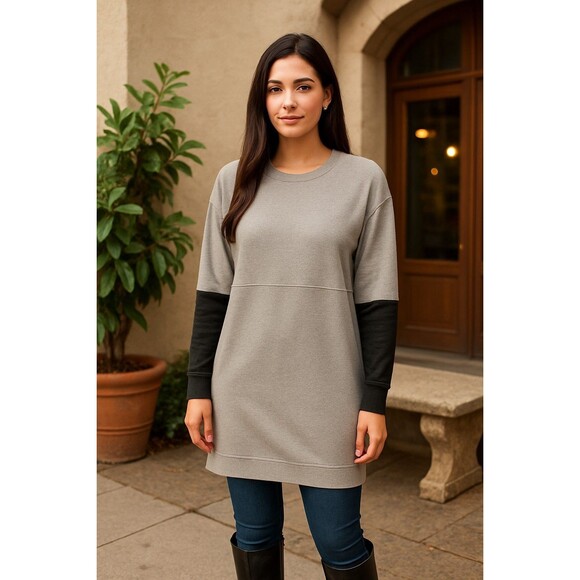 Madewell Gray & Blue Colorblock Jumpstart Crew Neck Sweatshirt Dress, XS - Picture 1 of 6